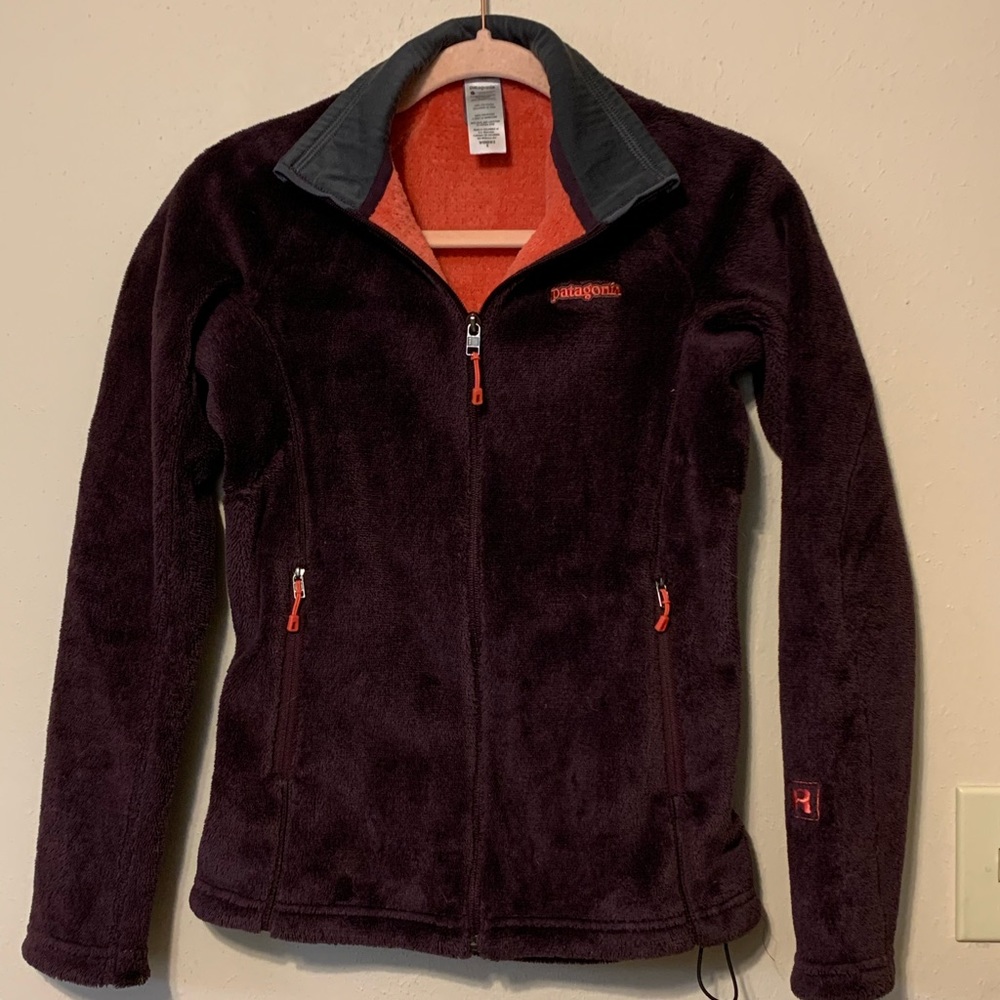 Patagonia Women's Dark Plum Fleece Jacket with Orange Accents